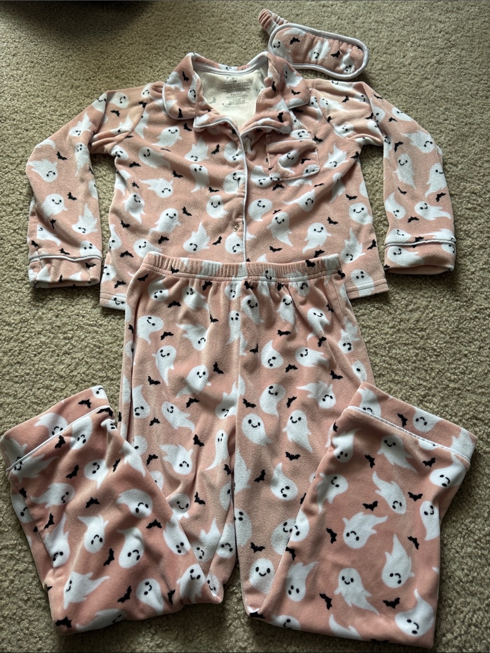 Tahari Pink Ghost Print Kids Pajama Set with Eye Mask